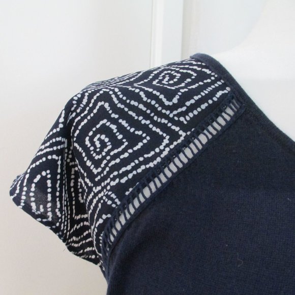 LOFT Navy Blue Tee Shirt Geometric Printed Cap Sleeves and Back Peplum Size SP - Picture 7 of 11